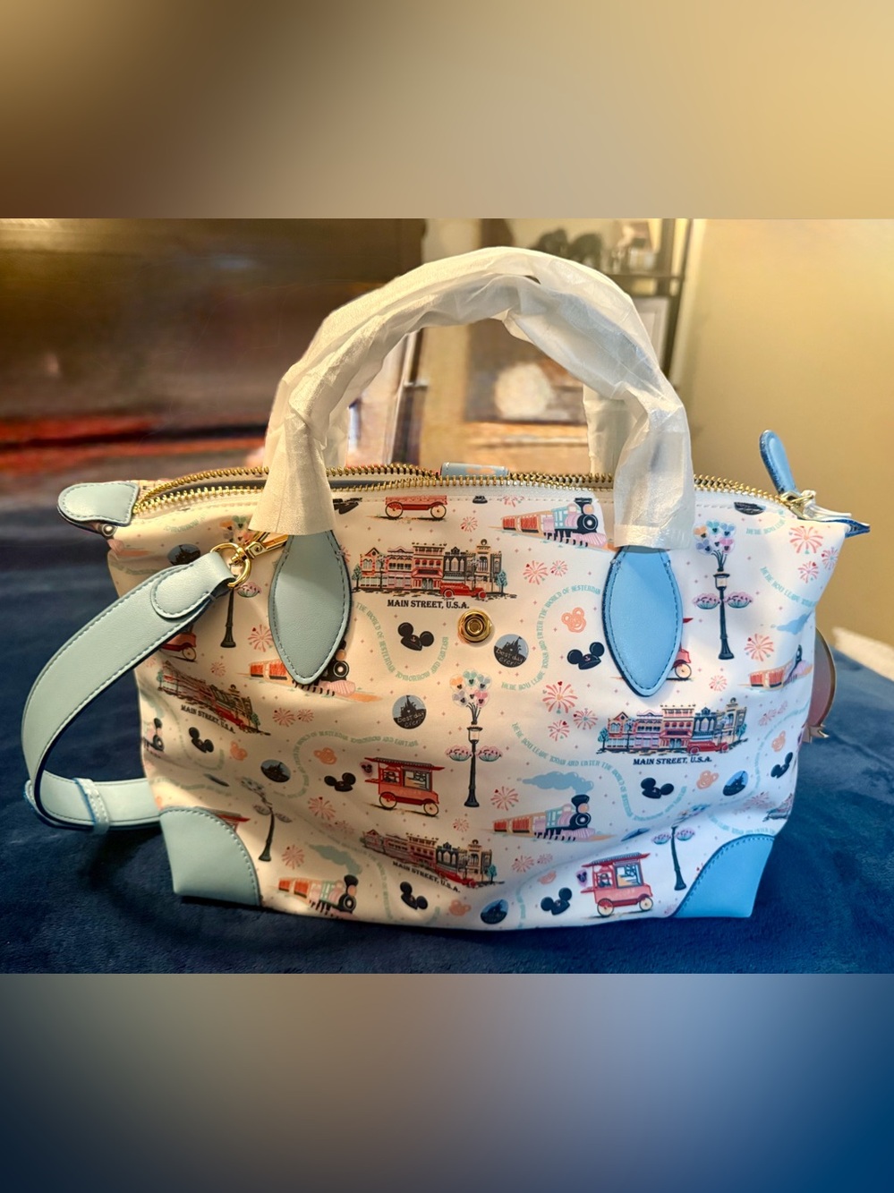 Stoney Clover Disney Bag with Light Blue Trim and Main Street Print NWT